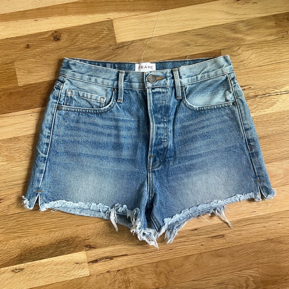 Frame Denim Women's Light Blue Frayed Jean Shorts